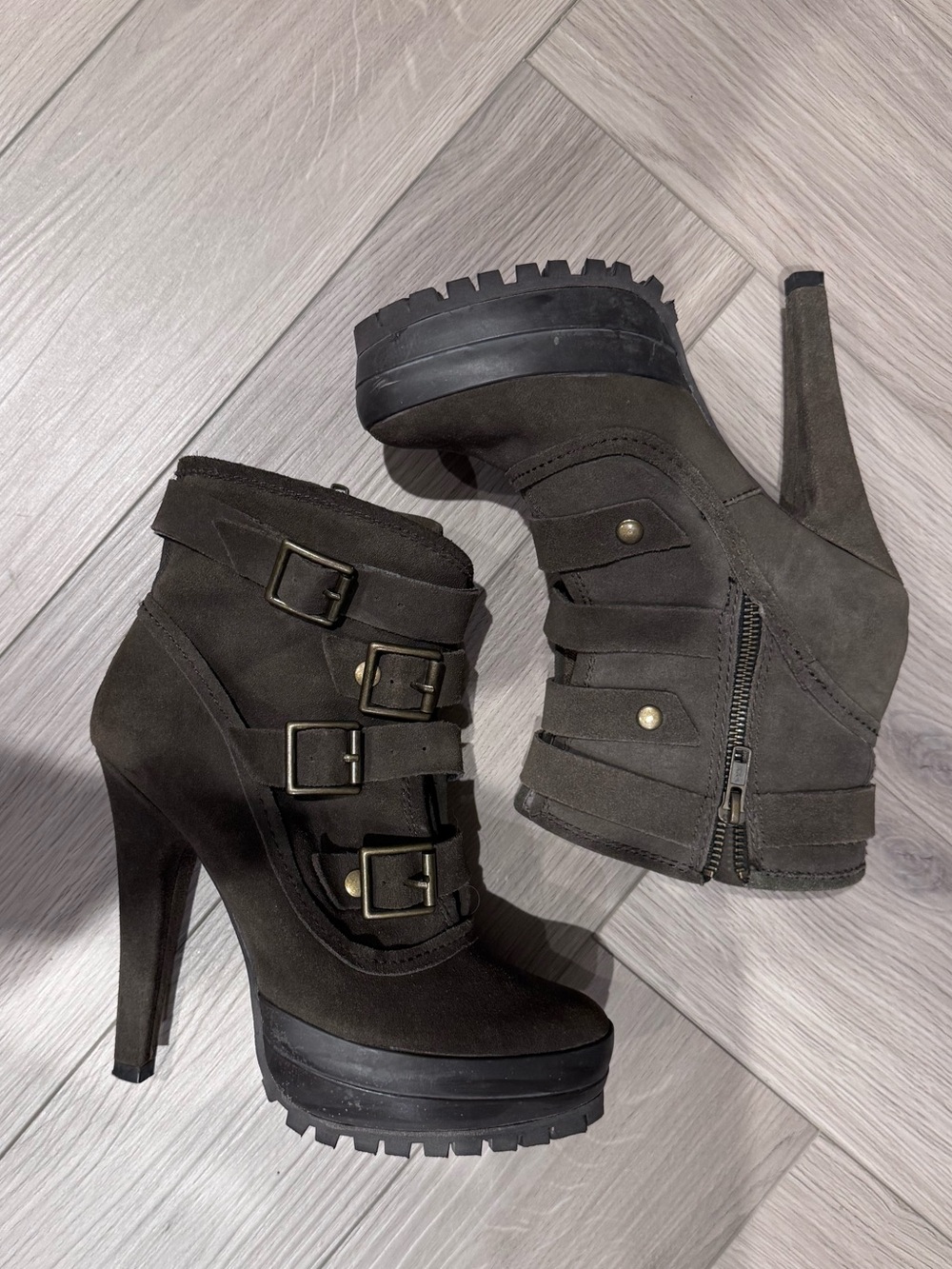 Steve Madden Women's Buckle Platform Ankle Boots - Dark Olive
